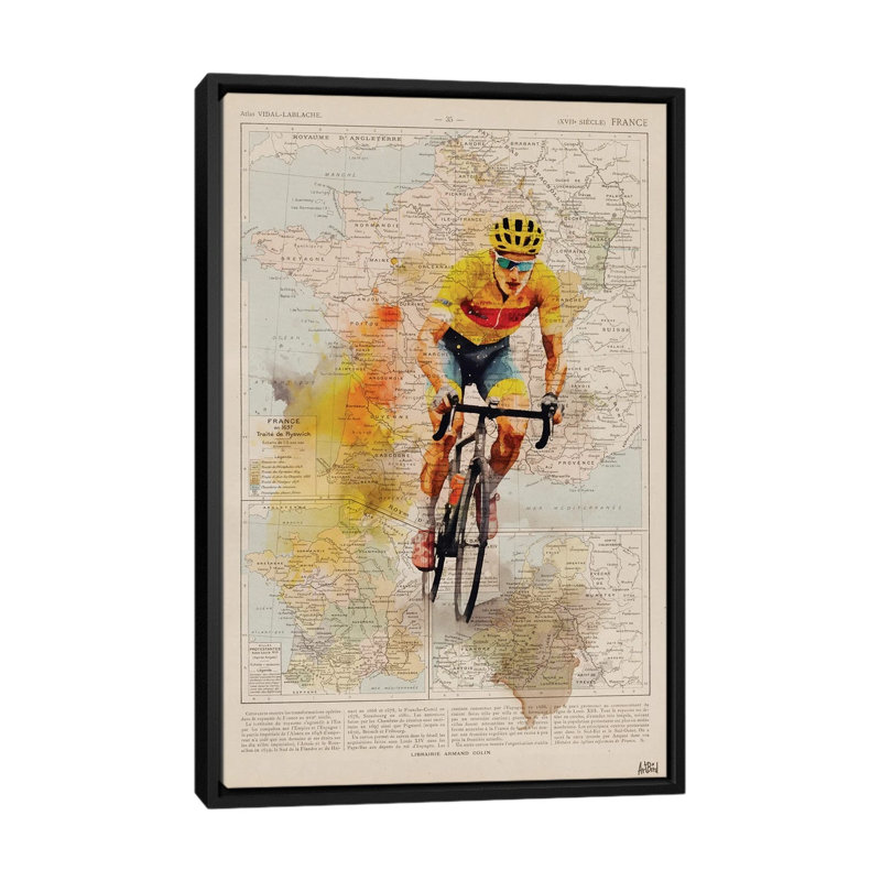 Tour De France Watercolor, Black Floater Framed Canvas, 26" H x 18" W x 1.5" D, No Mat