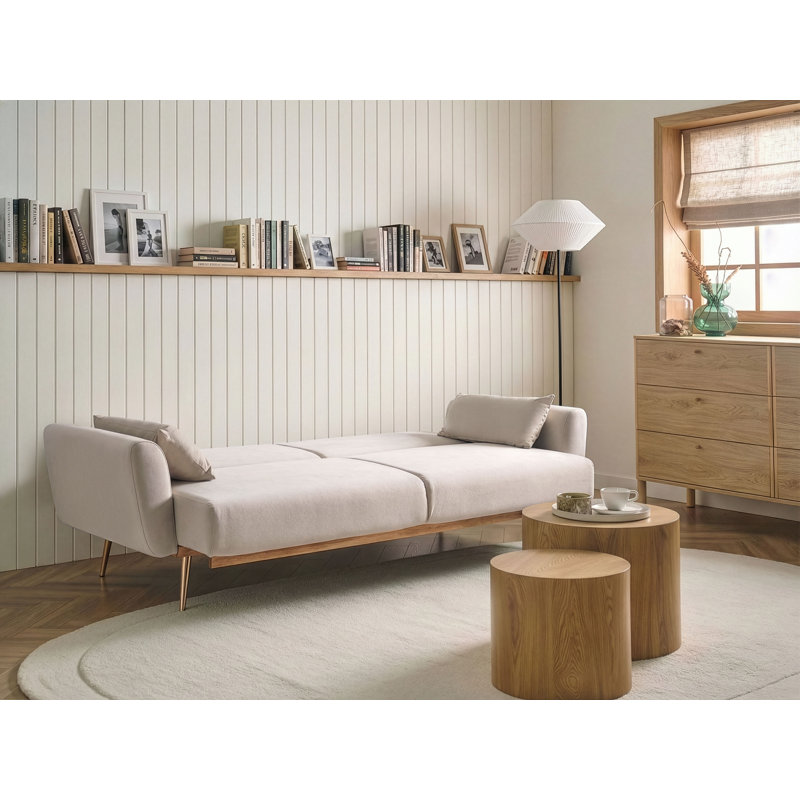 Sofa Bed 3 Seater EINA Velvet, Light Beige