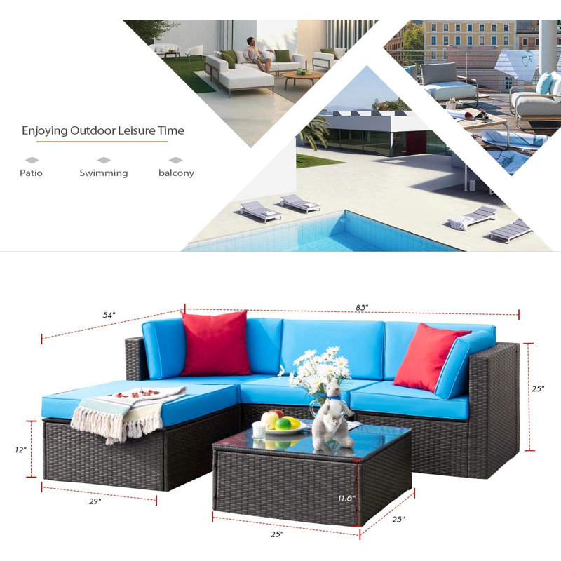 Ensemble de conversation modulaire en rotin avec coussins 5 pièces Judea