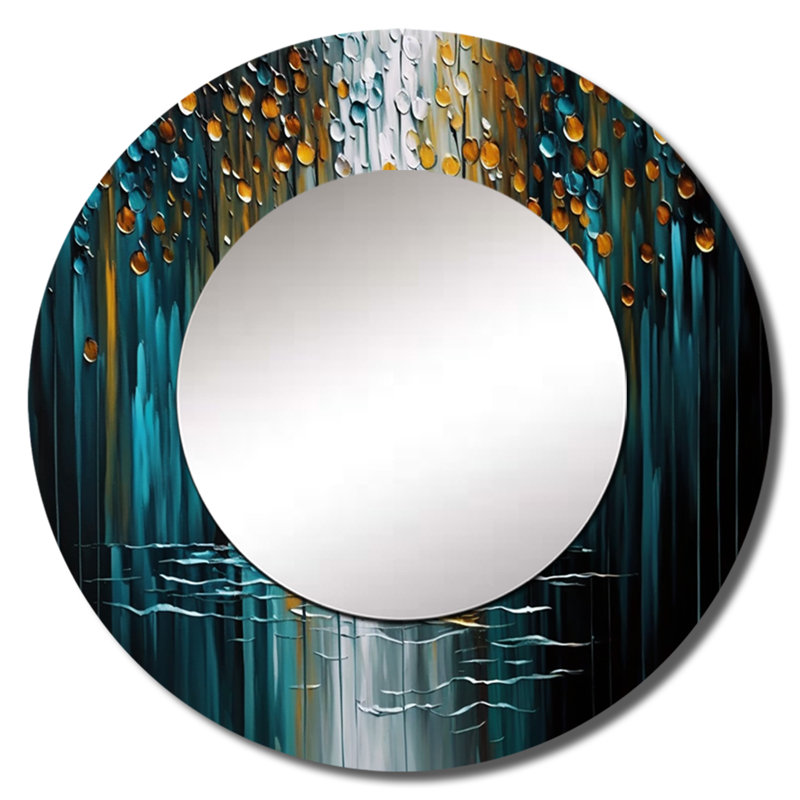 Oleeta Abstract Nature Trees Painting I - Abstract Unique Wall Mirror, Modern Round Mirror, Printed Metal Art, 29" x 29"