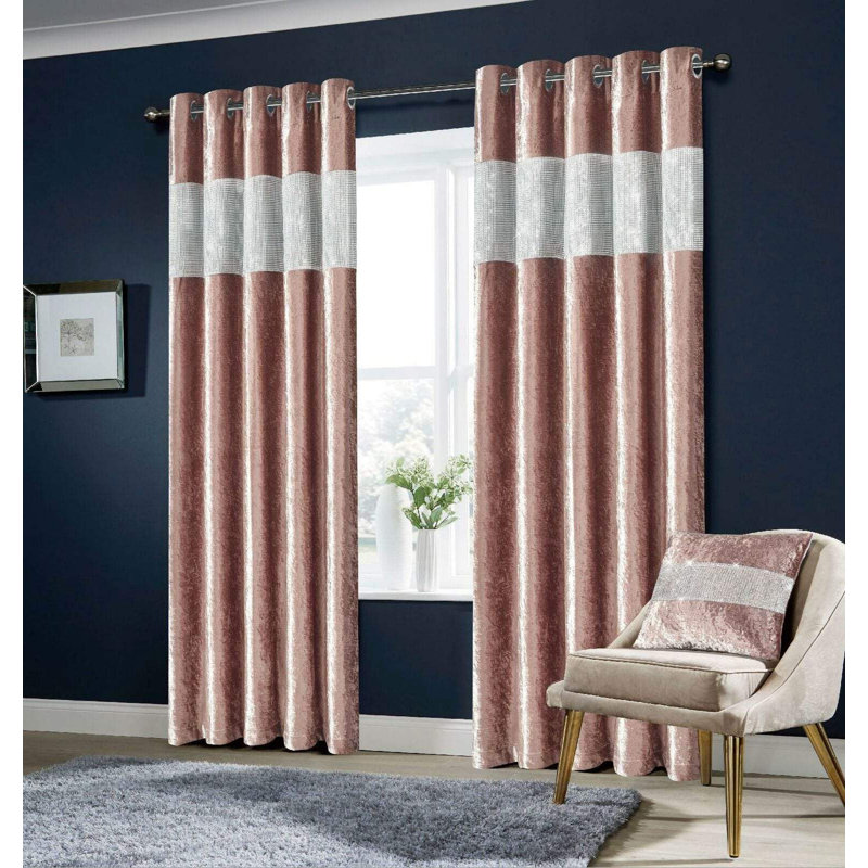 Diamante Crushed Eyelet Curtains, 228cm Width x 167cm Drop, Pink