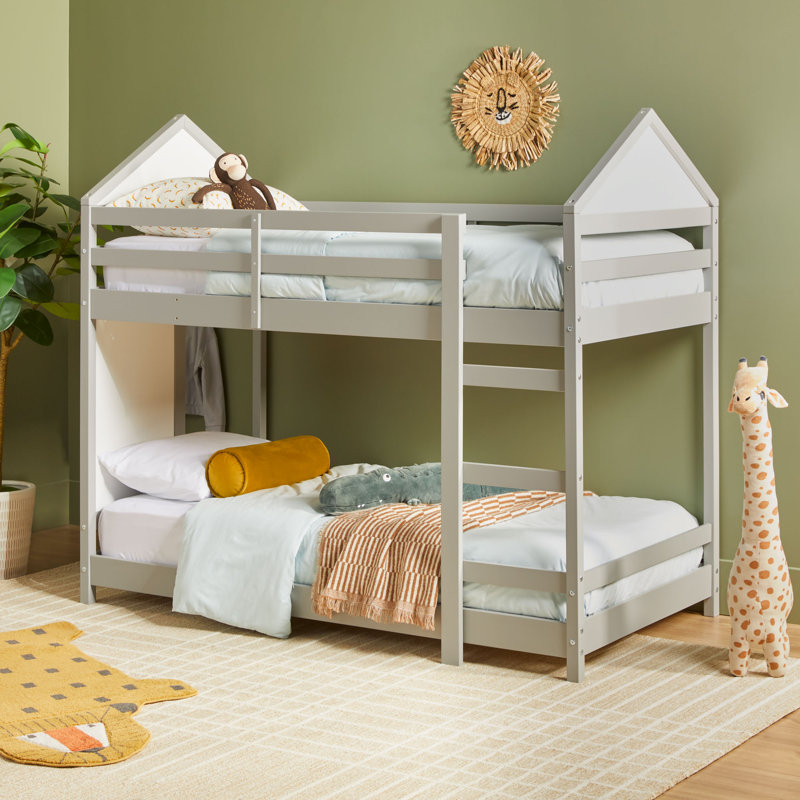 Contemporary Solid Wood Twin over Twin Bunk Bed, Gray