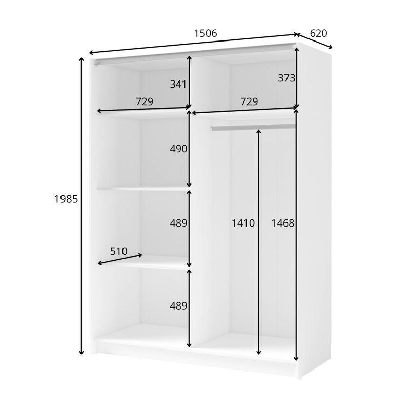 Shaelen 2 Door Laminate Wardrobe, 199cm H x 150cm W x 64cm D, White
