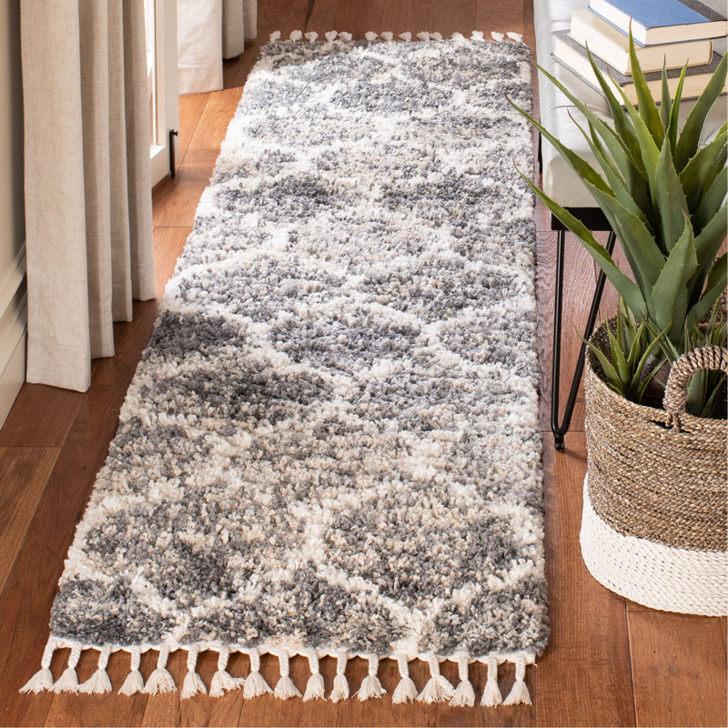 Tapis à poil long à motif géométrique Ch Wilson, Tapis de couloir 2 pi 2 po x 8 pi