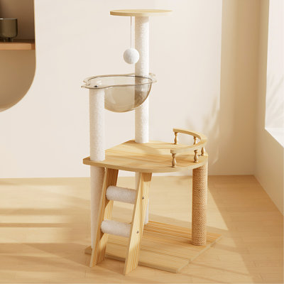Tour à chat moderne de 41,3 po, tour d'arbre à chat en bois pour chats d'intérieur, arbre à chat avec poteaux à griffes recouverts de sisal et perchoir supérieur, maisonnette pour chat avec hamac en acrylique pour petits chats de grande taille