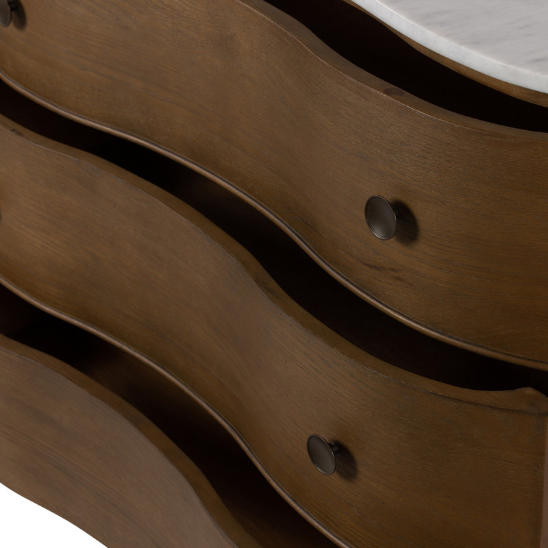 Tiago 3 - Drawer Dresser, Toasted Oak/Polished White Marble