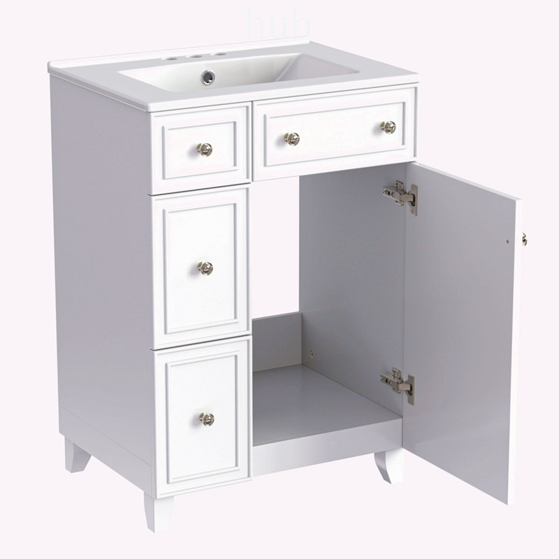 Armoire de meuble-lavabo 24 po avec lavabo en céramique, 2 tiroirs et 1 porte, pour petits espaces et rangement organisé