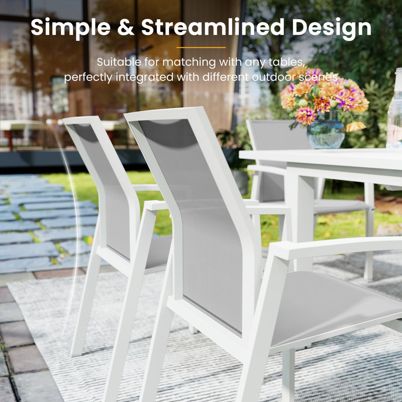 Stemple Aluminum Stacking Patio Dining Armchair, Fully Assembled, White
