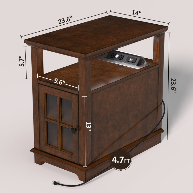 Tables de chevet de 23,6 po Roseannah avec rangement et prises intégrées, Cerisier