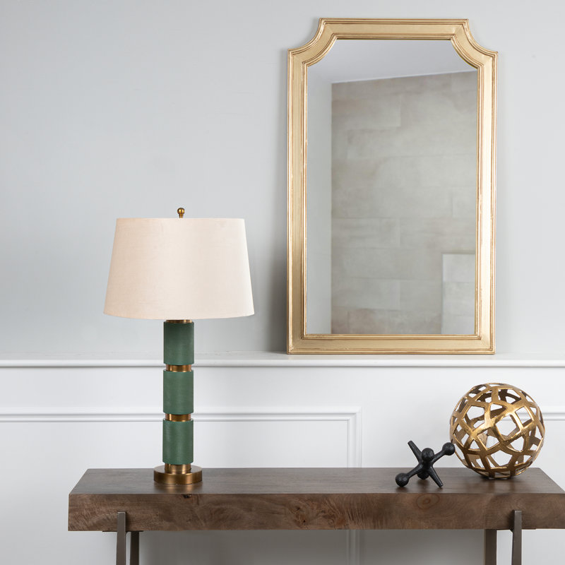 Textured Metal 3 Tiered Cylinder Table Lamp, Green/Bronze