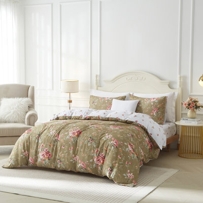 Ensemble de housse de couette réversible en coton à imprimé floral Luxury