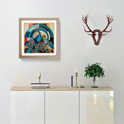 Peacock Constructivism No.4 - Single Picture Frame Print on Wood