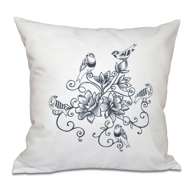 Housse et insert de coussin carré Botanical Blooms Five Little Birds, H 18 po x l 18 po, Gris