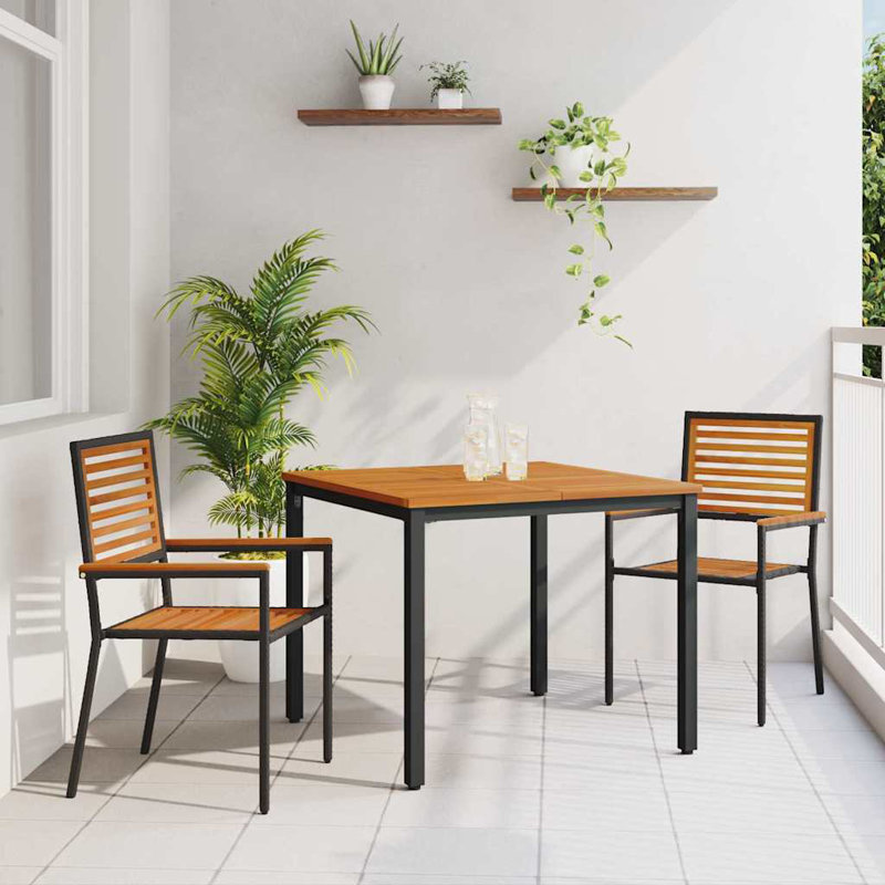 3 Piece Garden Dining Set Acacia, Black