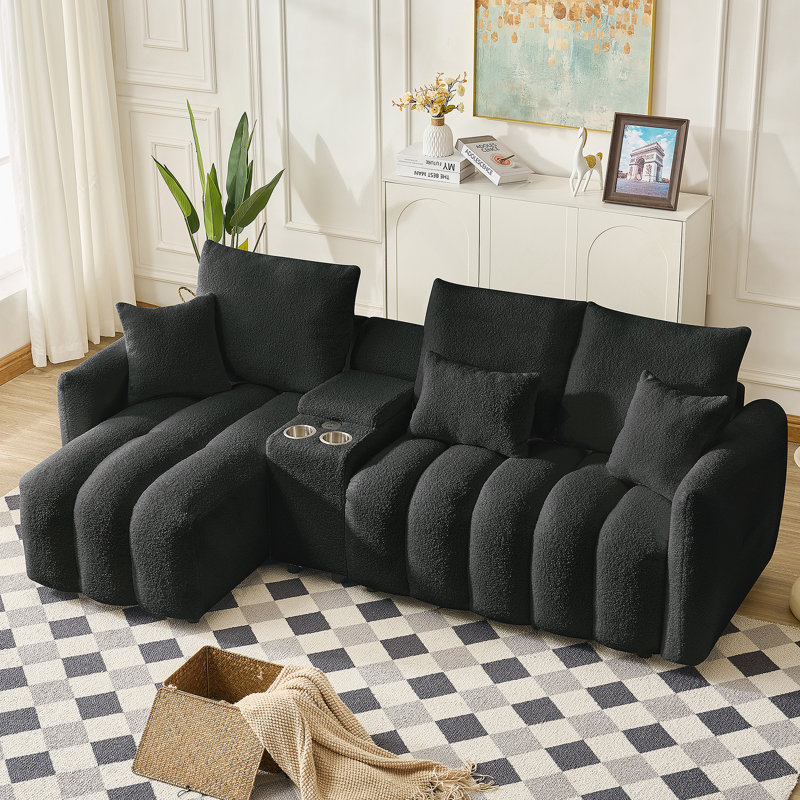 Canapé de 91,7 pouces en tissu haut de gamme, canapé modulaire Cloud avec console, chargeur USB, porte-gobelet et rangement pour salon et appartement