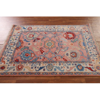 Handmade Floral Oushak Oriental Rug 4x6