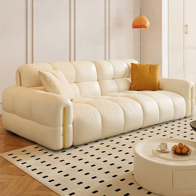 Beige Genuine Leather Modular Sofa cushion couch