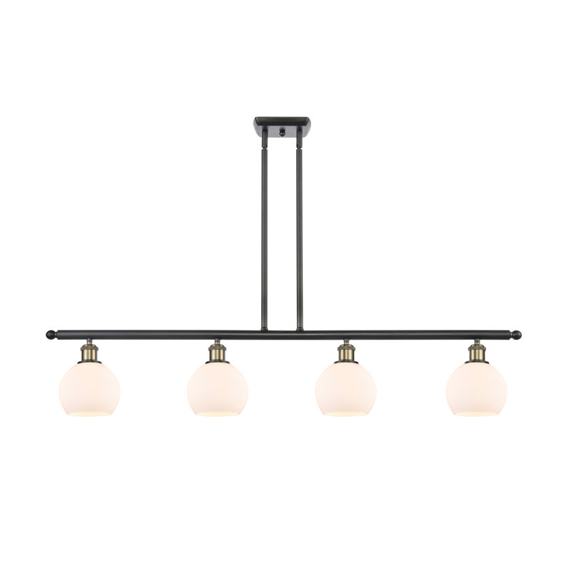 Cindi 4 - Light Kitchen Island Pendant, 9.38" H x 48" W x 6" D, White, Black Antique Brass