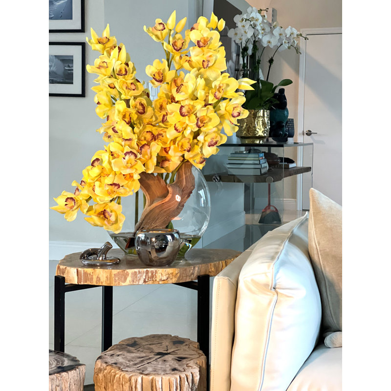 Cymbidiums In Moon Vase, Yellow