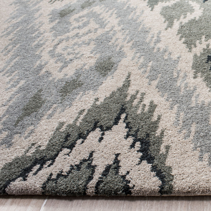 Tapis gris en laine touffeté à la main, Rectangle 3 pi x 5 pi