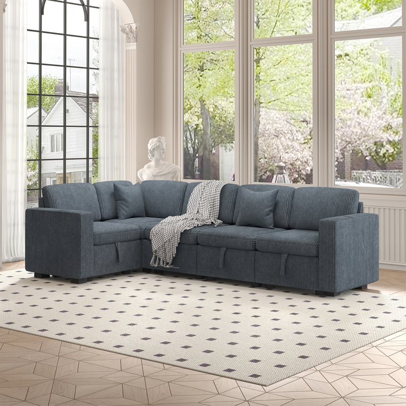 L-shaped Upholstered Sectional Sofa 4-Seat with Storage, 34" H x 116" W x 65" D