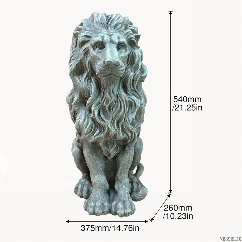Statue de lion assis en oxyde de magnésium, sculpture de lion résistante aux intempéries pour la décoration extérieure du jardin