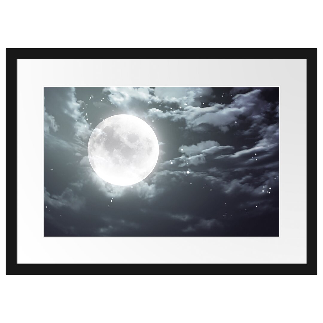 Gerahmtes Poster Vollmond Sterne Wolken