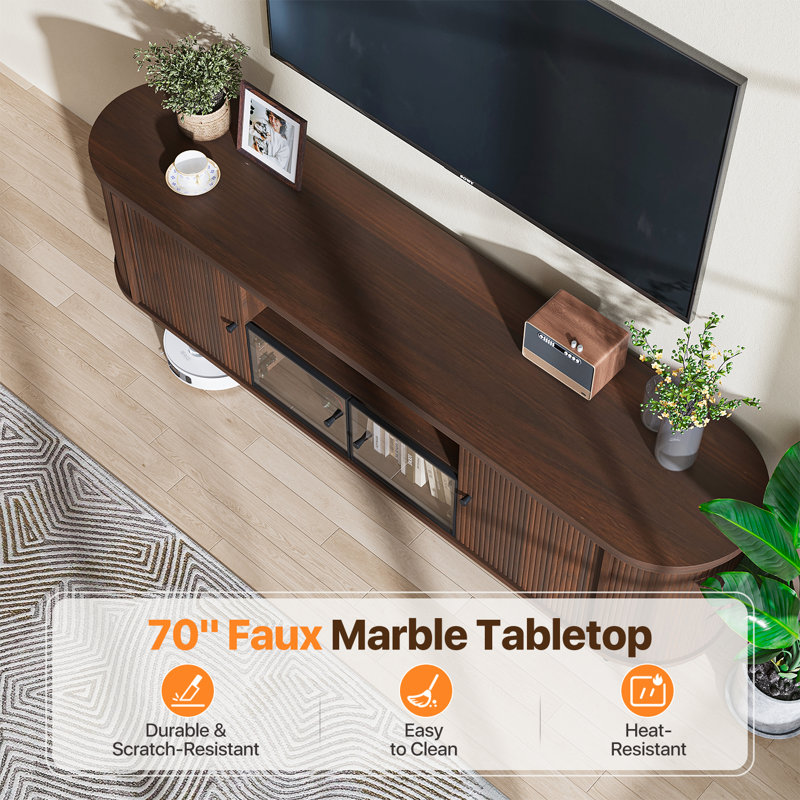 Luxury 70" Fluted Tv Stand For Tvs Up To 80", Modern Entertainment Center With Top, Curved Profile Design, Media Console For Living Room