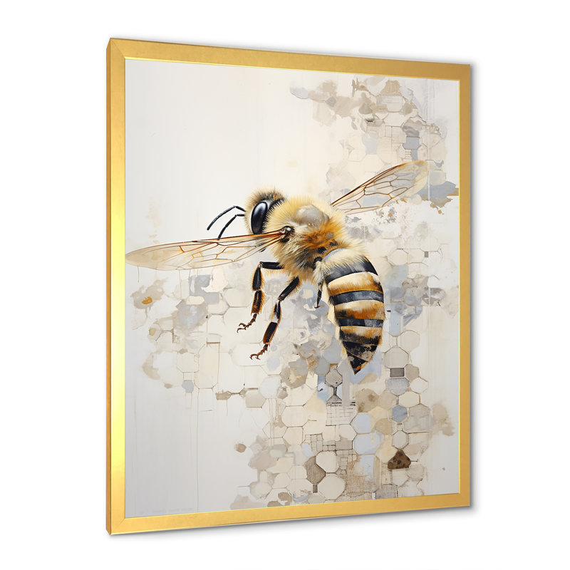 " Minimalism Buzzing Bee II ", 40" H x 30" W x 1.5" D, Gold Picture Framed