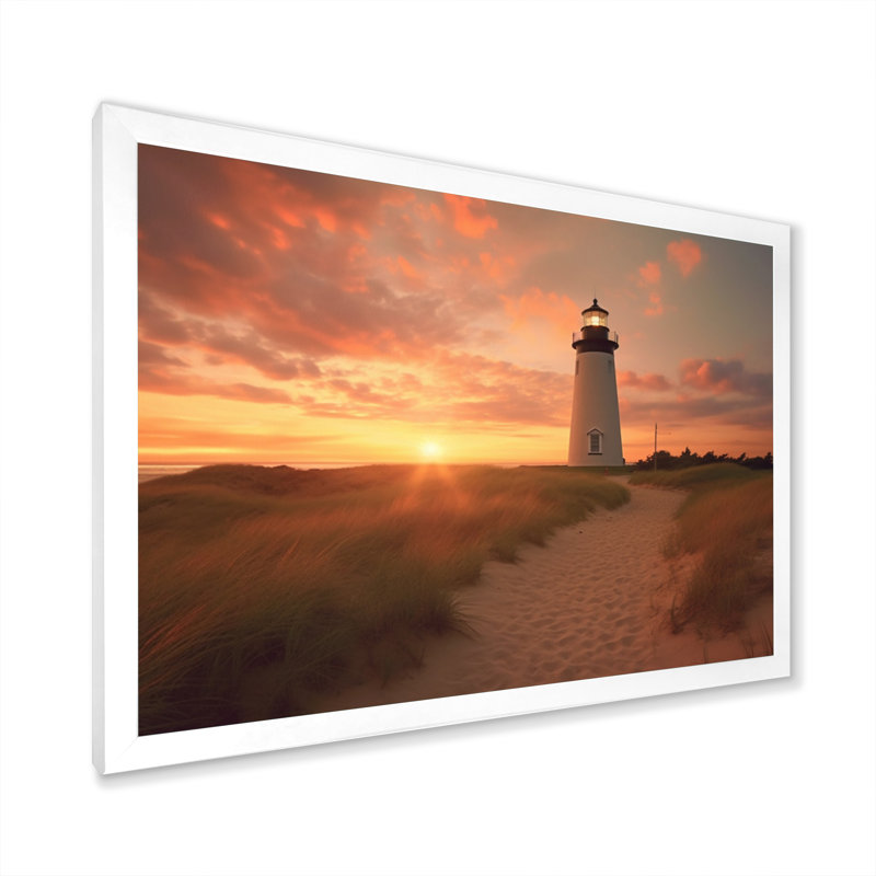 " Delaware Lighthouse Sunset ", White Picture Framed, 30" H x 40" W x 1.5" D