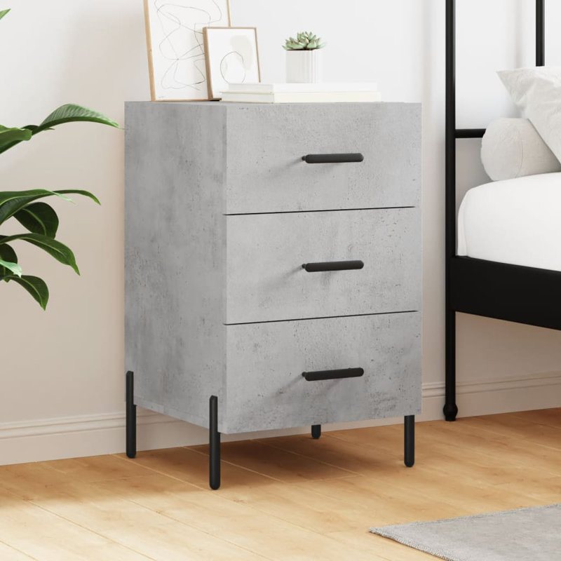 Mevsud 40cm W Iron Bedside Table, Concrete Grey
