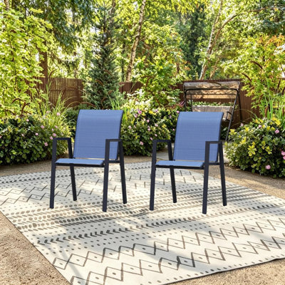 Ensemble de 2 chaises de salle à manger d'extérieur en polyester enduit de PVC avec cadre en métal et dossier pour l'extérieur