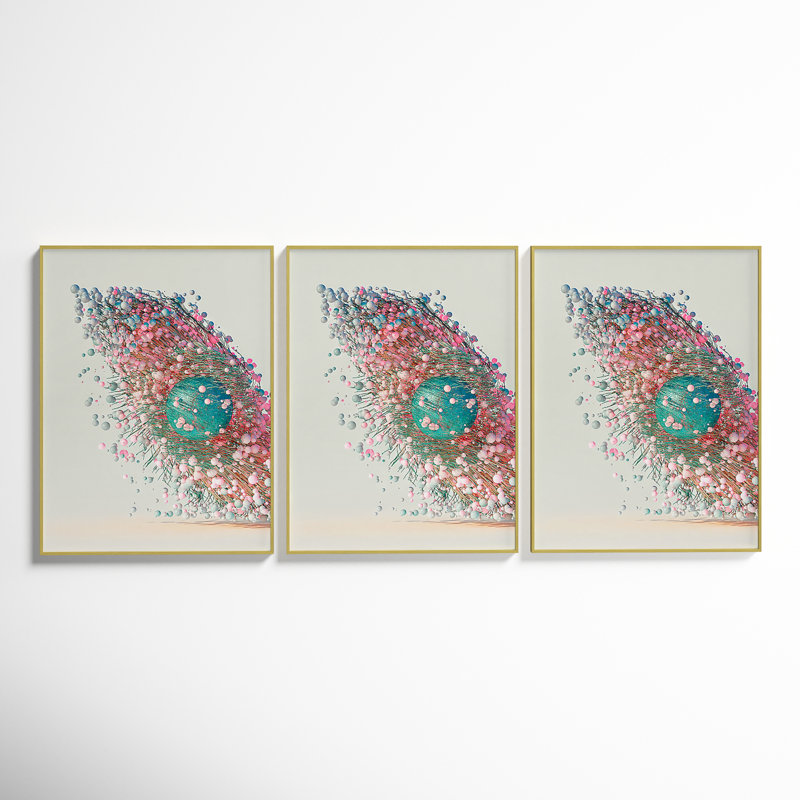 Ensemble de 3 cadres 18 po x 24 po en métal doré avec verre véritable