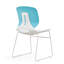 Ensemble de 4 chaises empilables modernes blanches et bleues, siège en polypropylène, dossier renforcé en fibre de verre, dimensions : 48 x 50 x 86 cm, confortables et peu encombrantes, ergonomiques pour le travail de bureau.