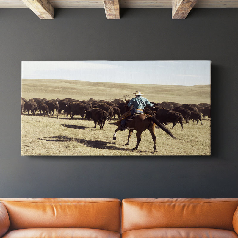 Bison Roundup - Toile tendue avec châssis - Prêt à accrocher, H 16 po x l 32 po