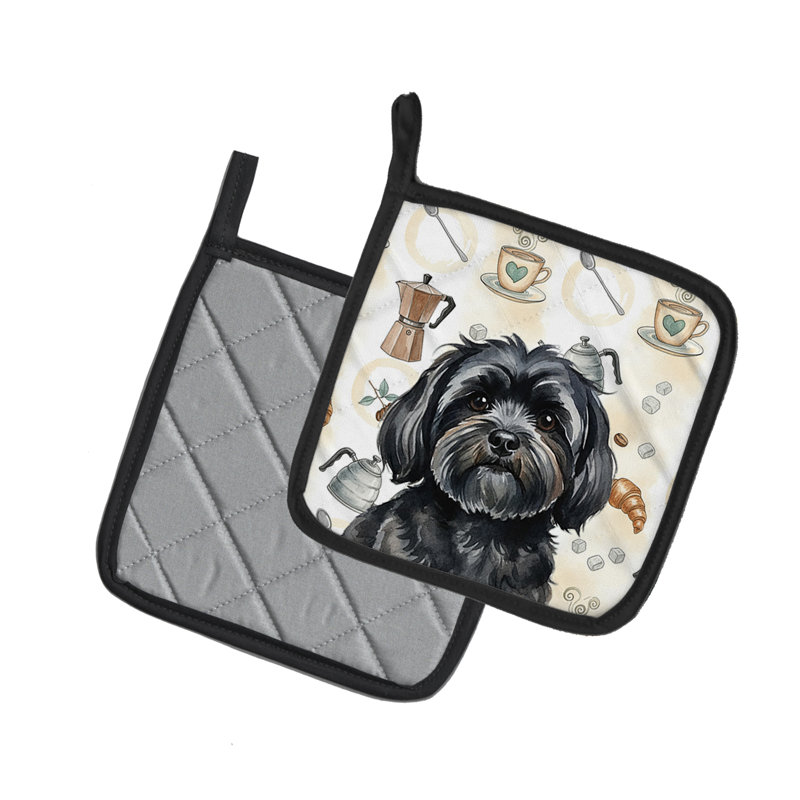 Paire de poignées noires Lhasa Apso