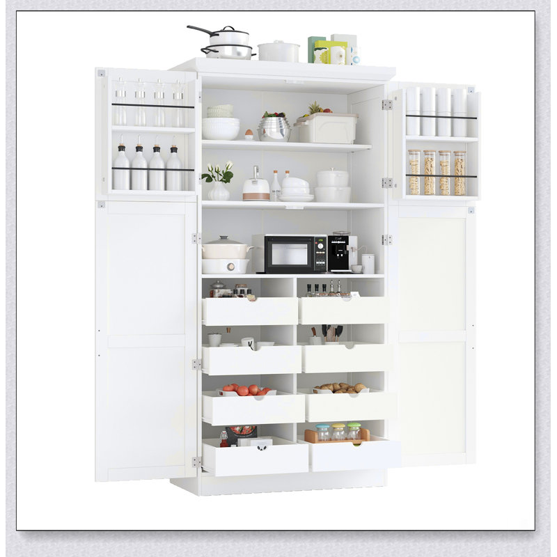 Grande armoire de rangement autoportante avec plateaux de cuisine, Blanc