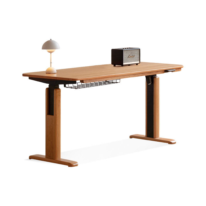 Brown Rectangular Hight adjustable Solid Wood drawers desk, 47.64" H x 55.12" W x 24.41" D