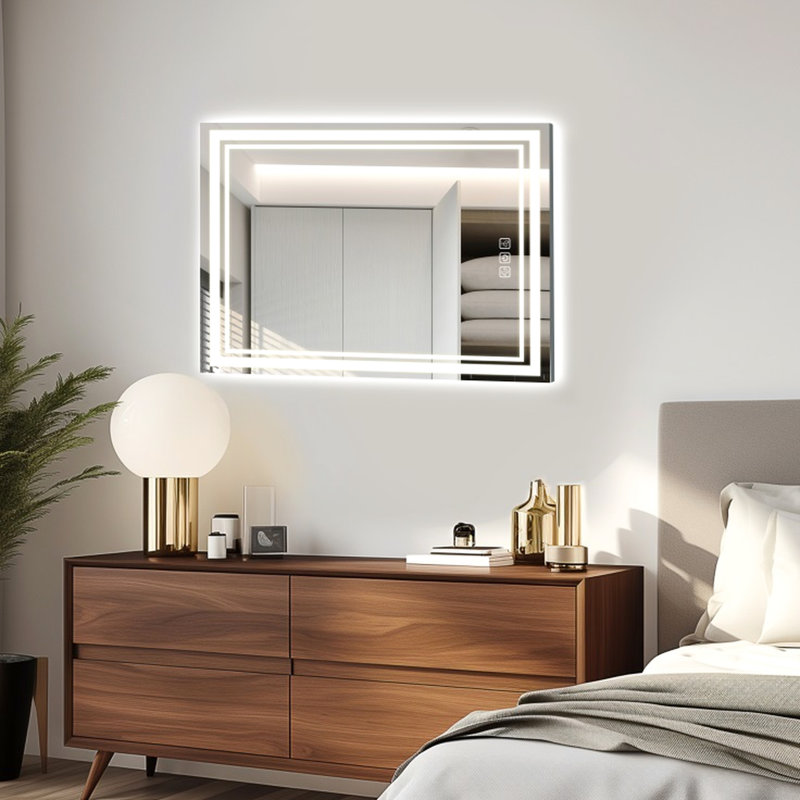 32,07 po Miroir de salle de bain à DEL X 40,24, 5 minutes, 3 couleurs réglables, Cri90 +, fonction mémoire, miroir de meuble-lavabo mural pleine réflexion pour salle de bain, à intensité variable,