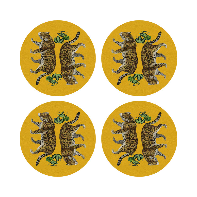 Leopard Placemat Set, Hot Yellow