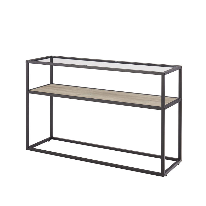 48.03'' Glass Top Console Table, Oak, Black