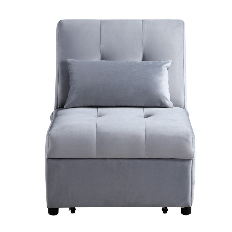 Gray Velvet Bench With Solid Wood Construction, Pull-out Bed And Extra Storage Area Frame, Adjustable, Gray