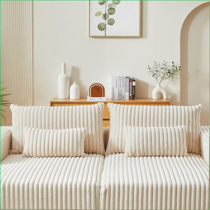Canapé-lit modulaire surdimensionné de 87 po avec méridienne inclinable sans assemblage pour salon Chambre à coucher | Velours côtelé beige