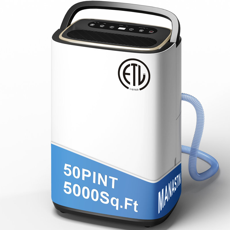 5000 pieds carrés Pi. Déshumidificateur pour 50 chopines avec grand réservoir d'eau de 6,5 litres, minuterie 24 heures, silencieux, 2 modes de fonctionnement