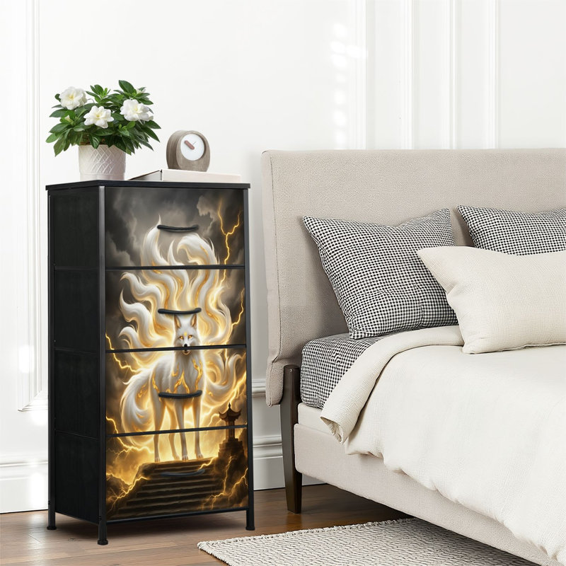 4 Drawer Dresser for Bedroom, Narrow Chest of Drawers, Wooden Top and Study Iron Frame 18"x37.5"-(WxH)