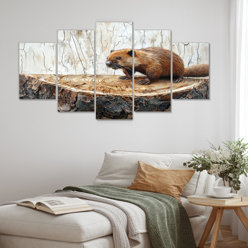 Portrait de castor sur une glissoire en bois I - Art mural Beaver - Art mural moderne