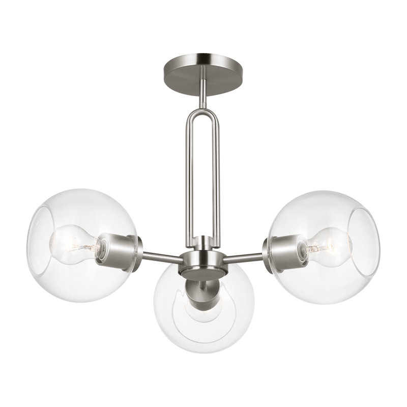 Plafonnier semi-encastré 3 lumières 22 po Herma, Nickel brossé