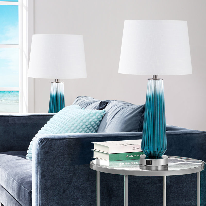 25.2" Gradient Blue Touch Control Table Lamp with USB and Bulb Included