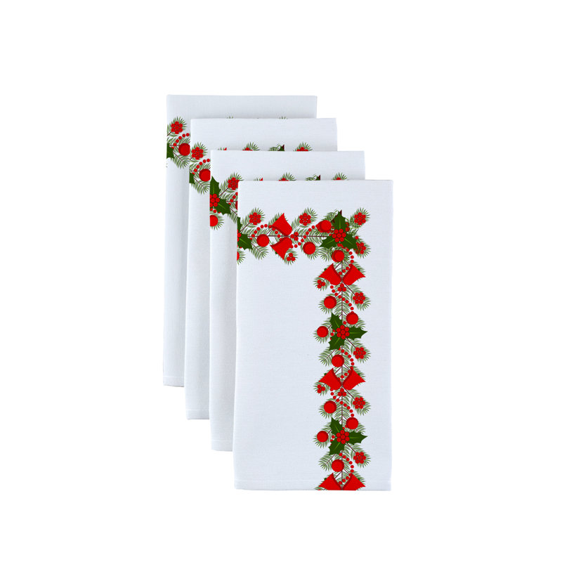 Polyester No Pattern Square Napkin, Holly and Bells Garland