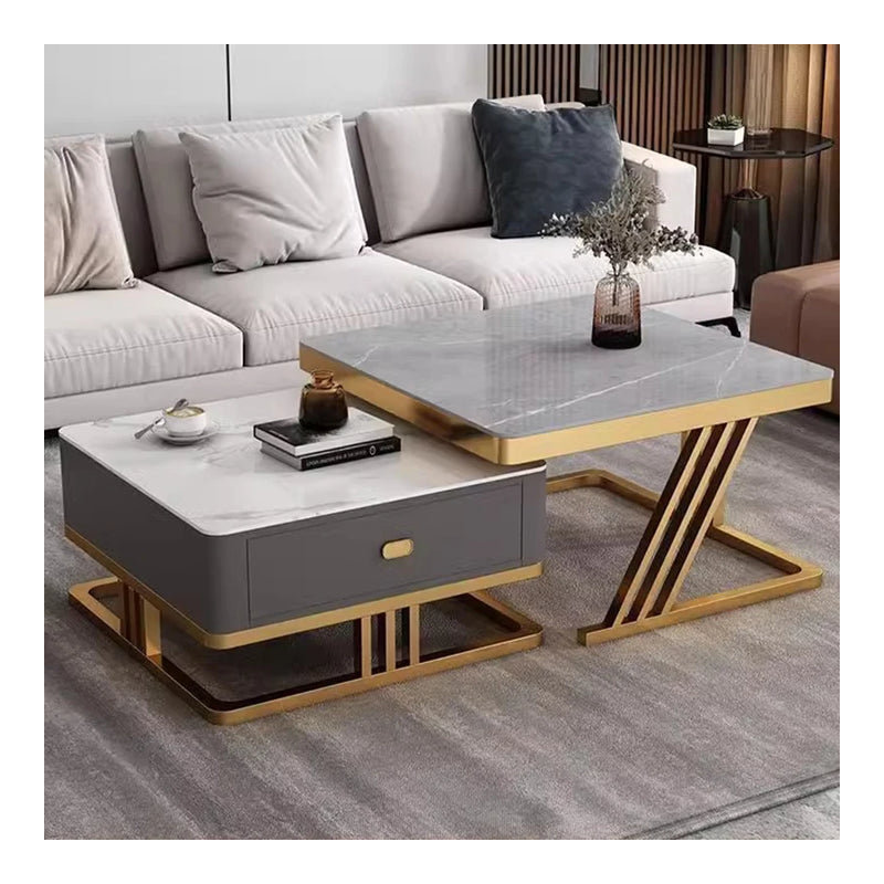 Medjaou Lift Top Trestle Coffee Table, 49cm H x 83cm L x 83cm W, Yellow/Gray